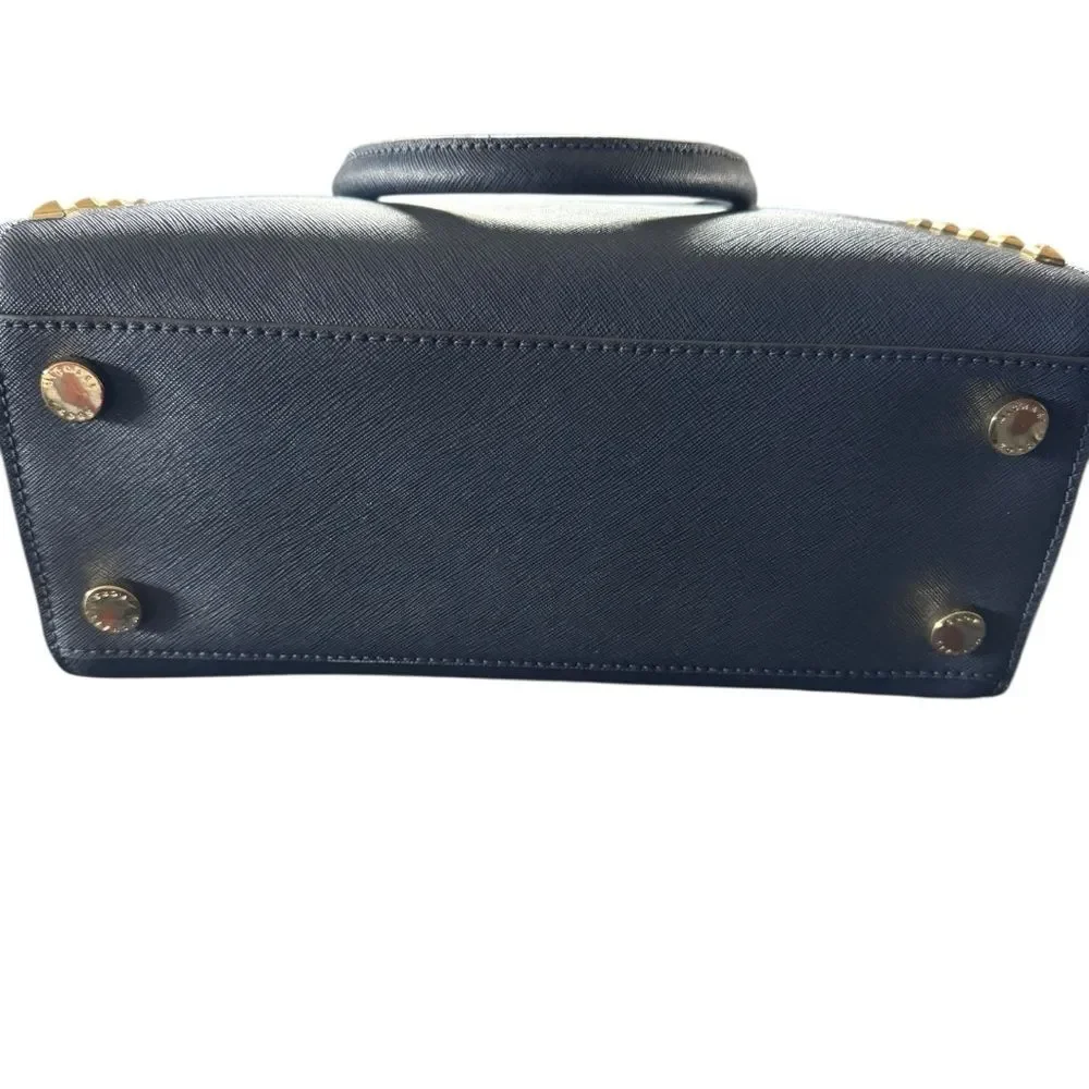 Michael Kors Medium TZ SELMA STUD Satchel Bag NAVY Blue Saffiano Leather